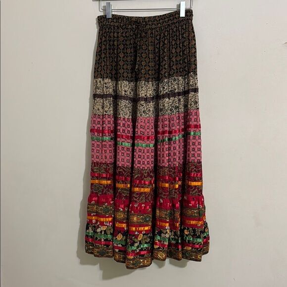 Bohemian Multicolor Patchwork Cotton Made in India Maxi Peasant Skirt size Small - Picture 1 of 6